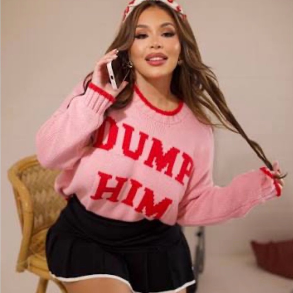 Sincerely Jules Pink & Red VIRAL DUMP HIM Sweater Size Medium - Picture 2 of 7